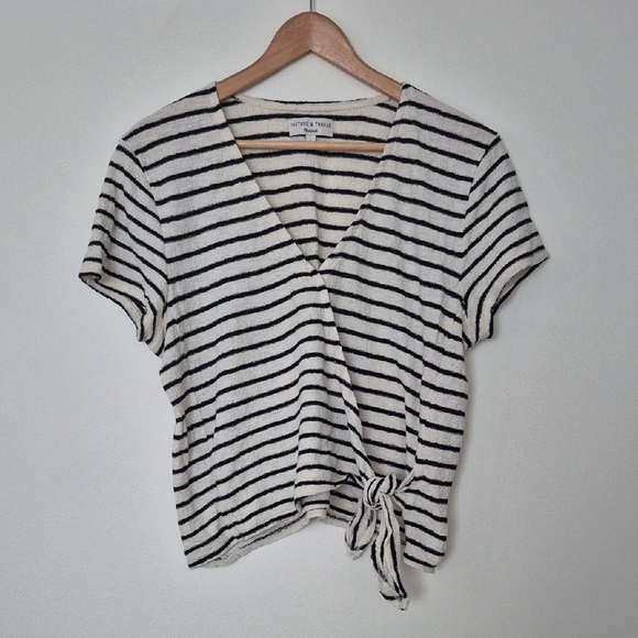 Madewell Texture & Thread Wrap Top With Waist Tie Textured Cotton Striped Large - Picture 1 of 5